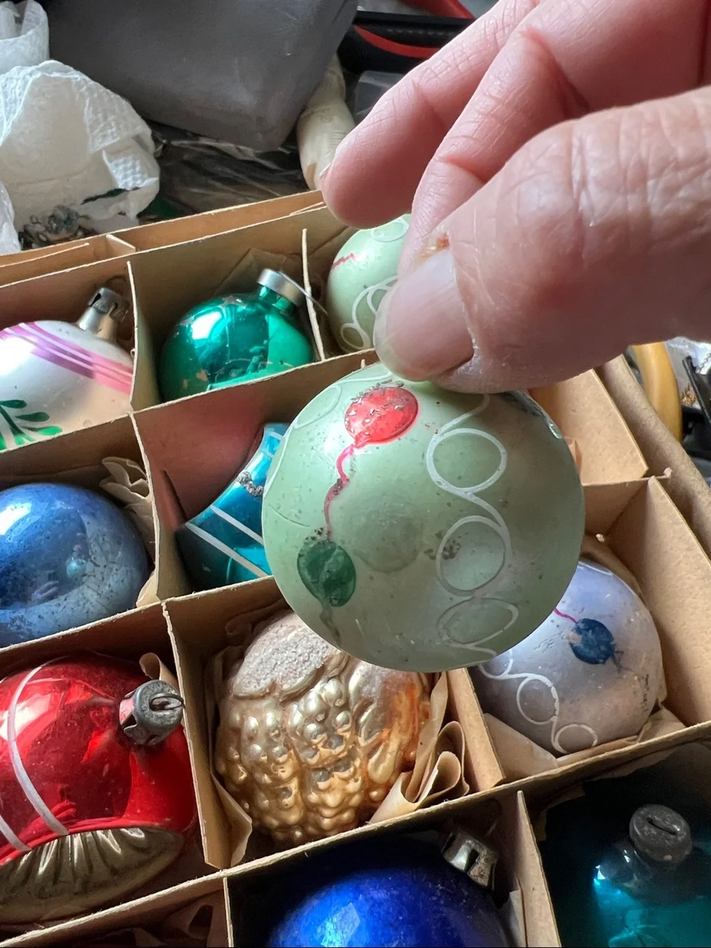 Lot Antique Vintage Mercury Glass Christmas Ornaments indent flocked Germany